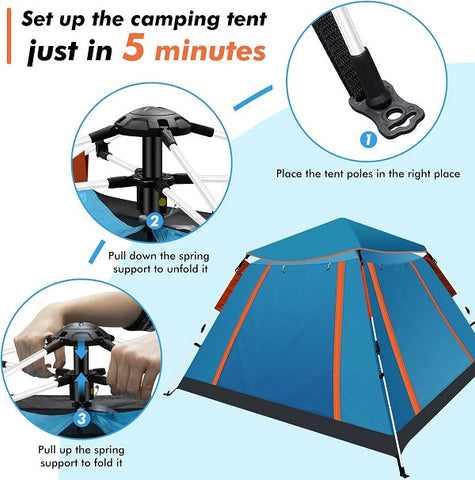 JG20375527 4 Sided Full Floor Camping Tent With 3 Windows 2.15m x 2.15m x 1.42m