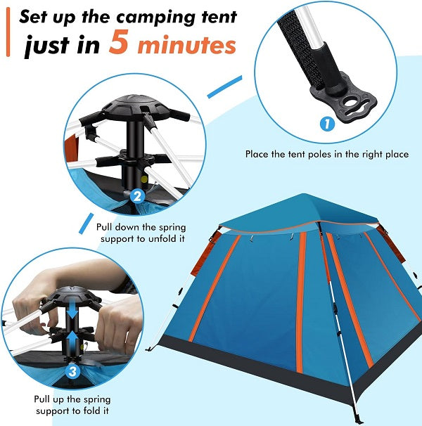JG20375527 4 Sided Full Floor Camping Tent  With 3 Windows 2.15m x 2.15m x 1.42m