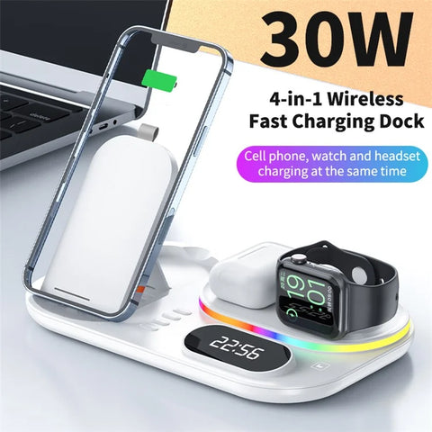 Andowl A06 Wireless (4 in 1) Charging Station Dock (LED with clock)