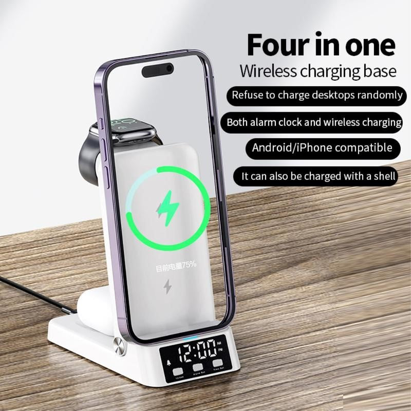 A60 – (4-in-1) 15W Wireless Charger Folding Cell Phone Charging Stand  (For Apple Watch Version)