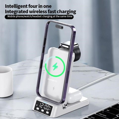 A60 – (4-in-1) 15W Wireless Charger Folding Cell Phone Charging Stand  (For Apple Watch Version)