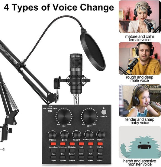 Andowl Q-SK8 Professional Podcast Condenser Microphone With Sound Card Set