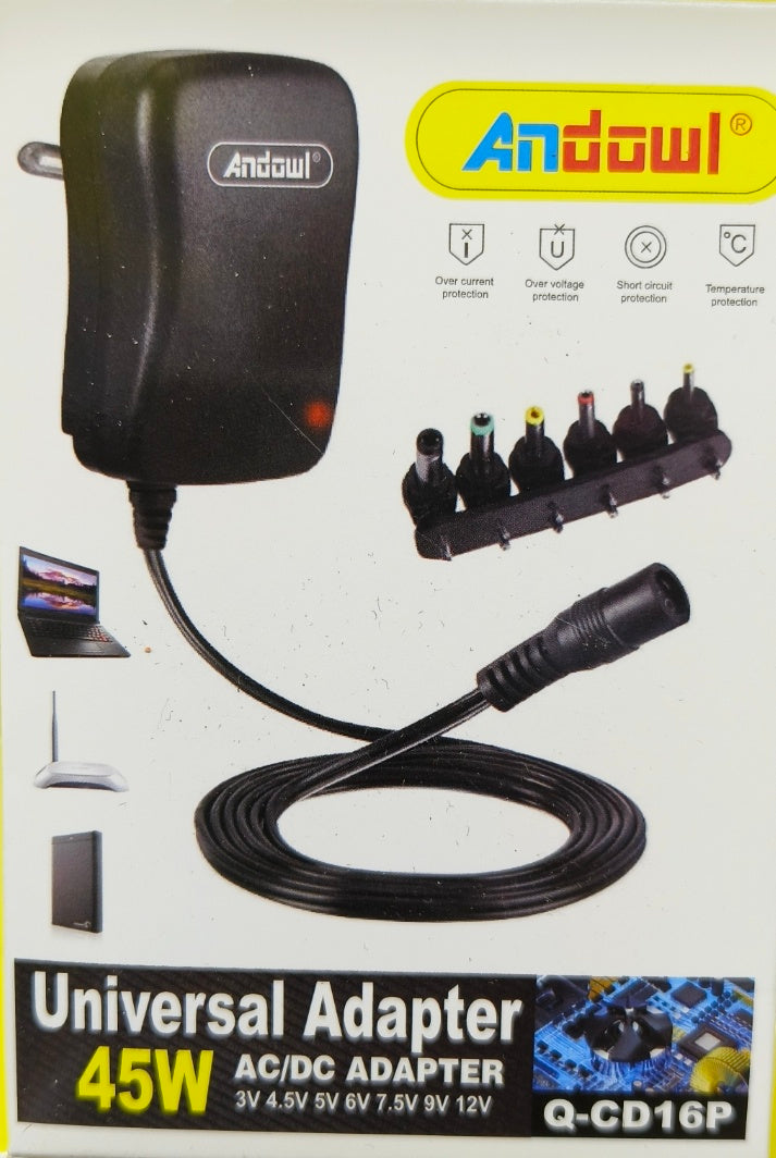 Andowl Q-CD16P Adjustable Universal Power Supply 3 to 9V 45W with 6 plugs