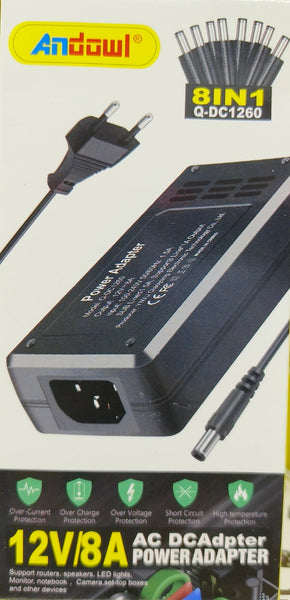 Andowl Q-DC1260 Universal Power Supply 12V 8A with 8-plug octopus
