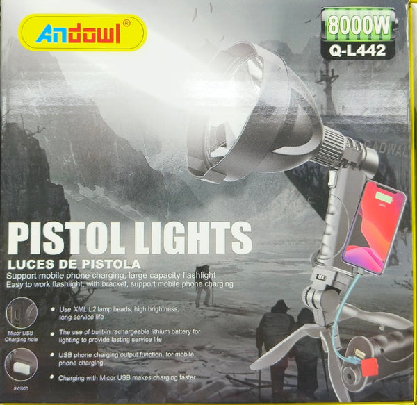 Andowl Q-L442 USB Rechargeable Pistol LED Flashlight 8000w