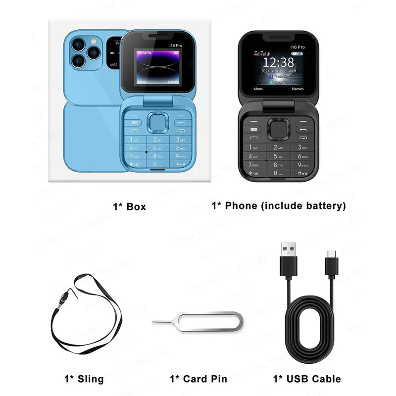 i16 Pro Mini Flip Phone - (.77 inch)